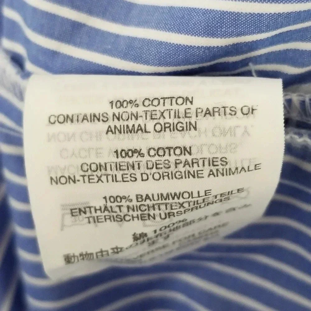 J. Crew Blue & White Pinstripe Ruffle Blouse 0